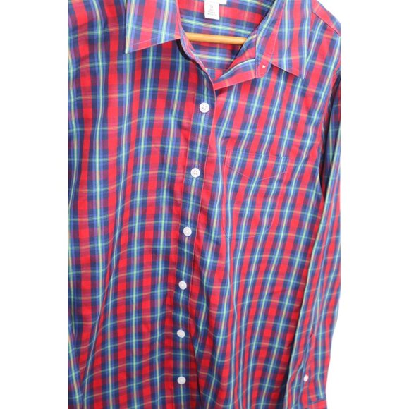 L.L.Bean Mens Wrinkle Free Plaid Long Sleeve Shirt M Red/Blue Check Cottagecore - Picture 9 of 9